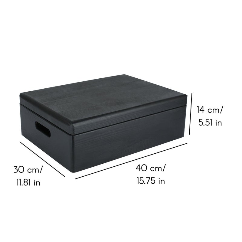 Creative Deco XL Black Wooden Box Storage with Hinged Lid | 15.8 x 11.8 x 5.5 inches (+-0.5) | with Handles | Gift Box Kitchen Storage Document | Product NOT Intended for 15 Years OR Below - Image 3